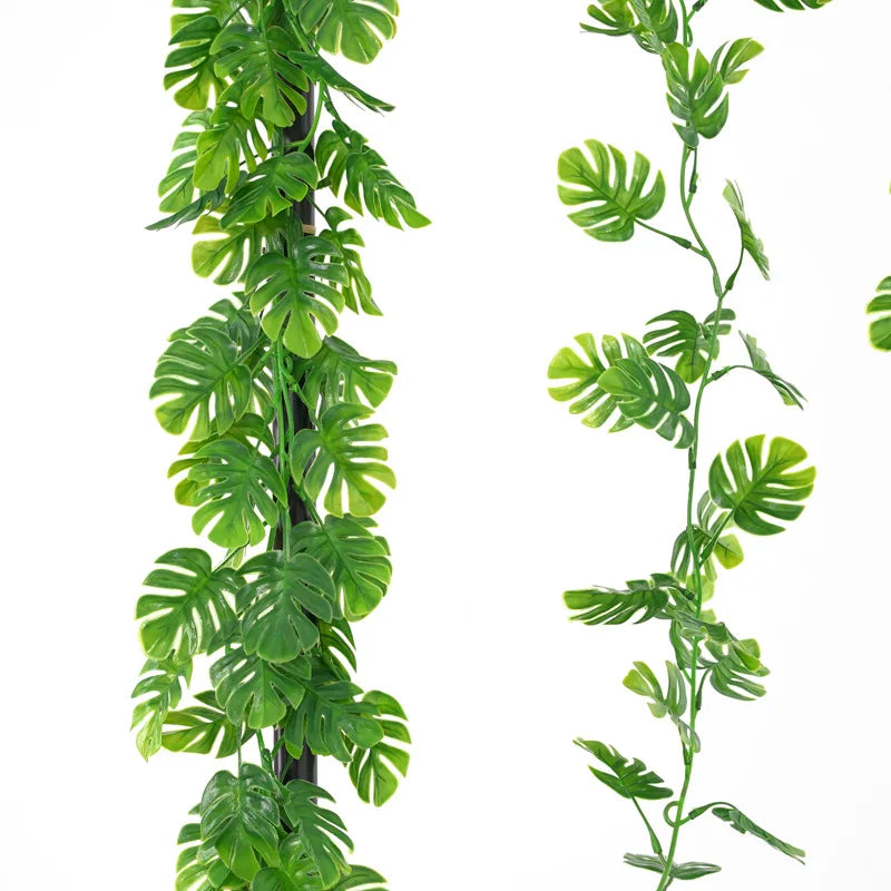 Plastic turtle leaf garland with vibrant green leaves for home or event decoration