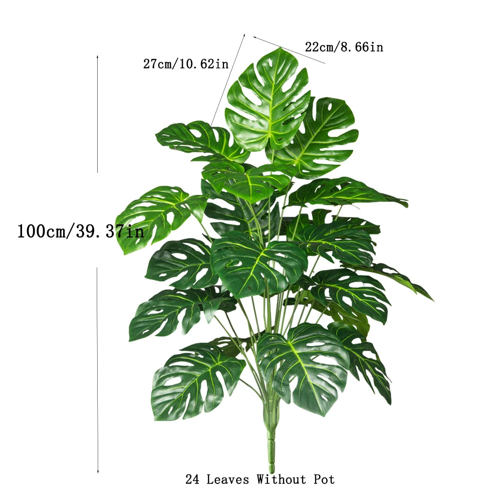 Plastic turtle leaf indoor plant with 24 leaves, 39.37 inches tall, perfect for home decor