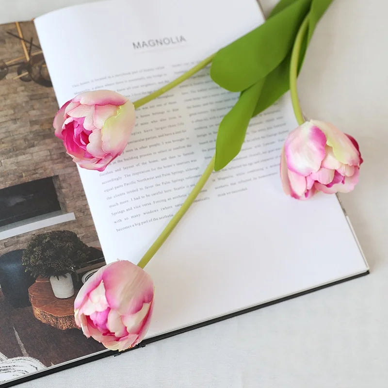 Artificial Pink Magnolia Flowers Decorated on a Book for Home Aesthetics