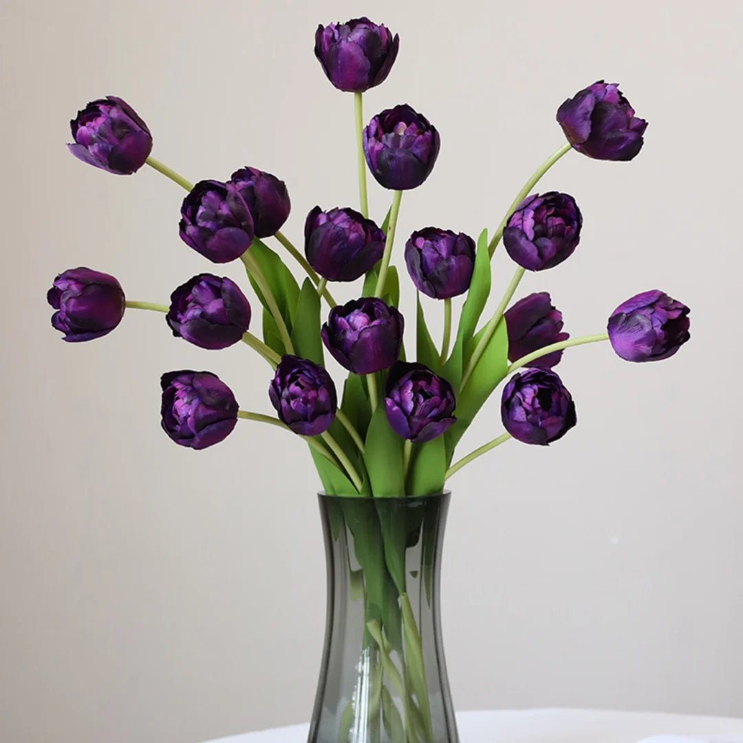 Artificial Purple Tulip Bouquet in a Glass Vase for Elegant Home Decoration