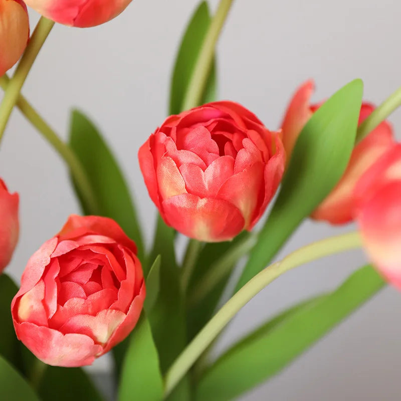 Mağazam Artificial Pink Tulip Bouquet with Realistic Petals and Green Leaves for Home Decor