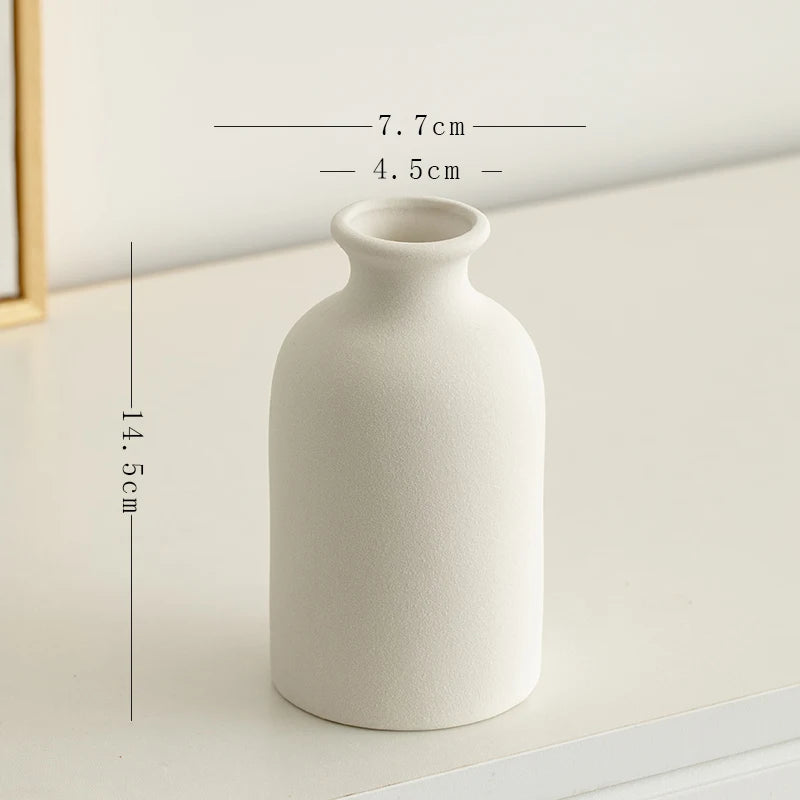 Minimalist White Ceramic Vase with Smooth Finish, 14.5 cm Tall and 7.7 cm Wide for Home Decor