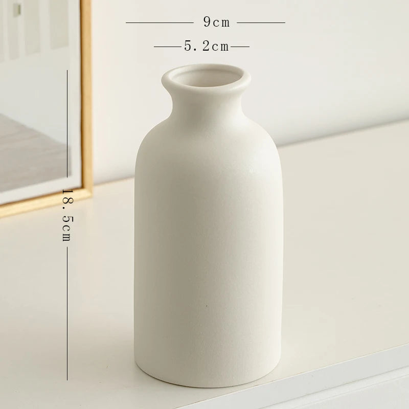 Mağazam Minimalist White Ceramic Bottle Vase with Elegant Shape for Home Decor