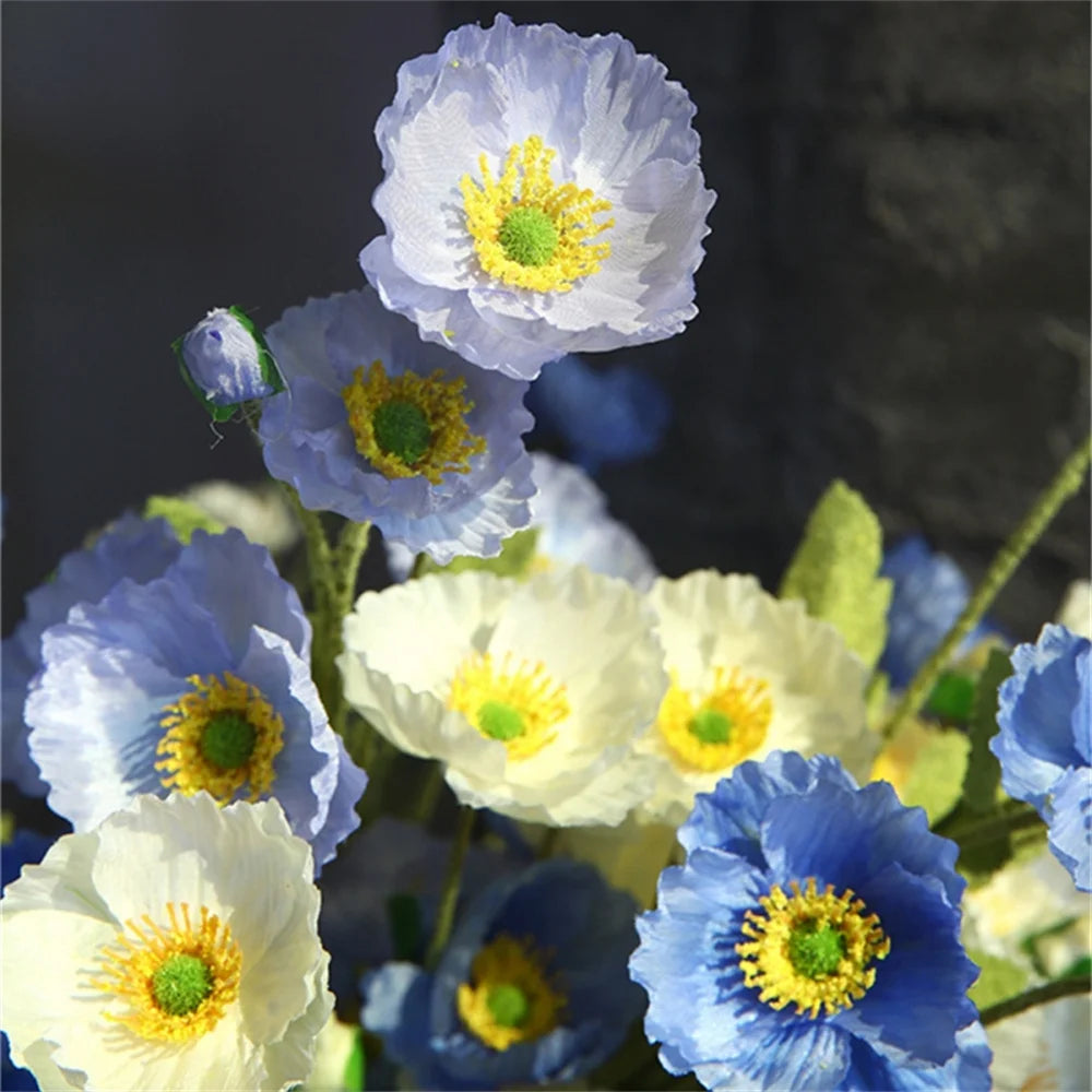 Artificial Blue and White Floral Bouquet with Realistic Details for Home Decor