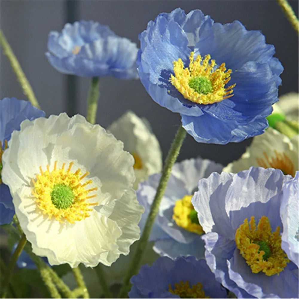 Mağazam Artificial Flower Bouquet with Blue and White Poppies for Home Decor