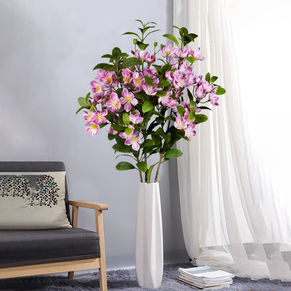 Jannaflora Vibrant Pink Artificial Flower Arrangement in Tall White Vase for Home Decor