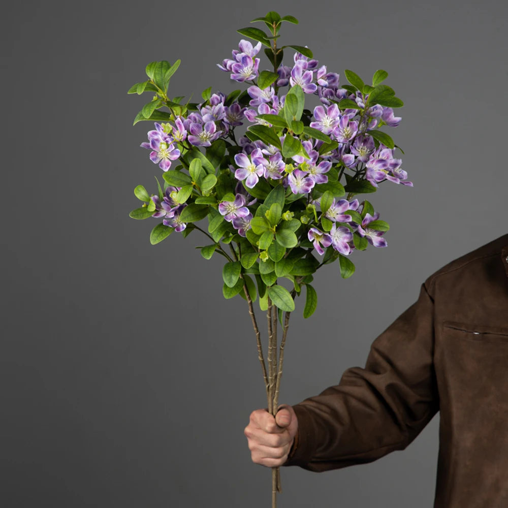 Mağazam Artificial Purple Flower Bouquet with Green Foliage for Home Decor