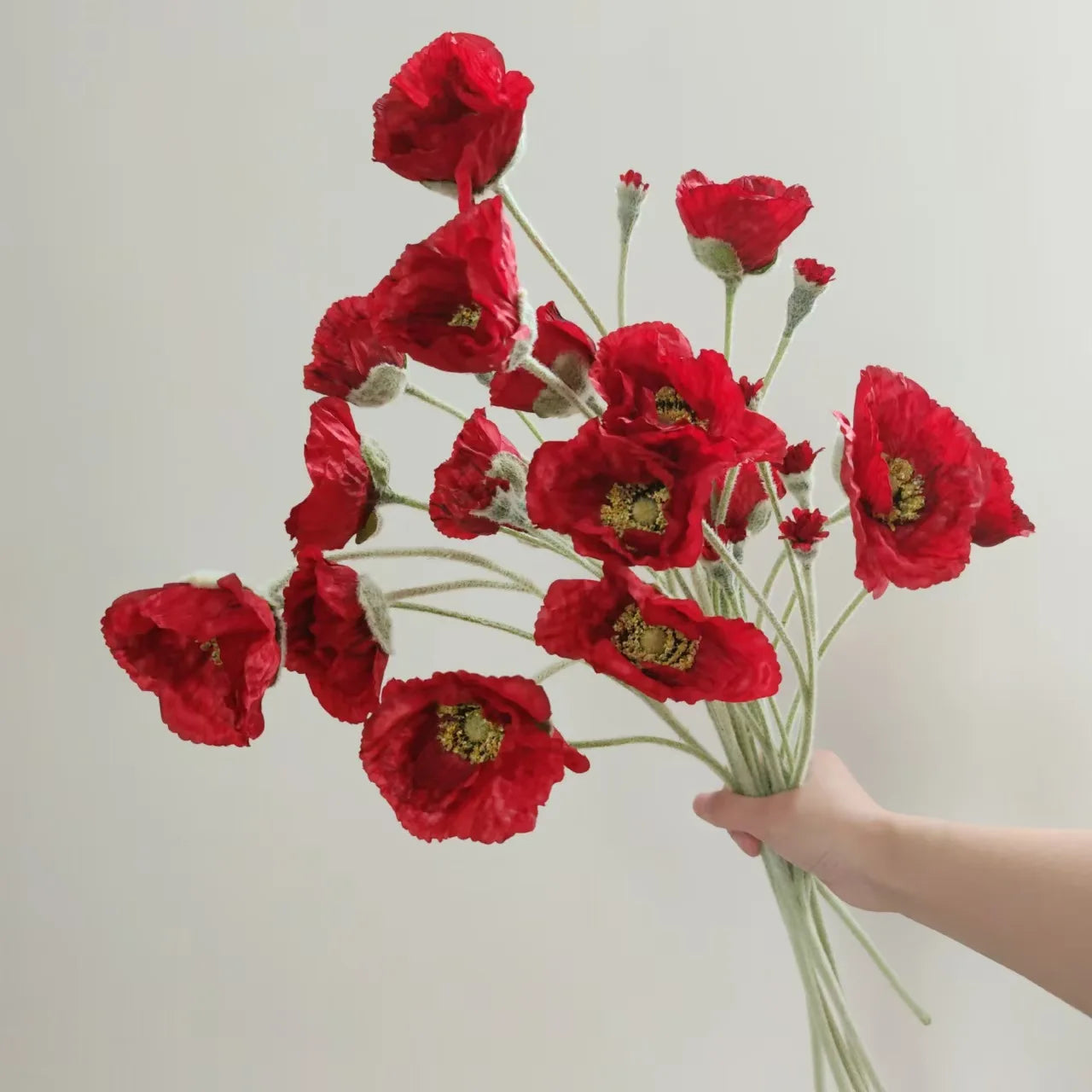 Artificial Red Poppy Flower Bouquet with Realistic Details for Home Decor