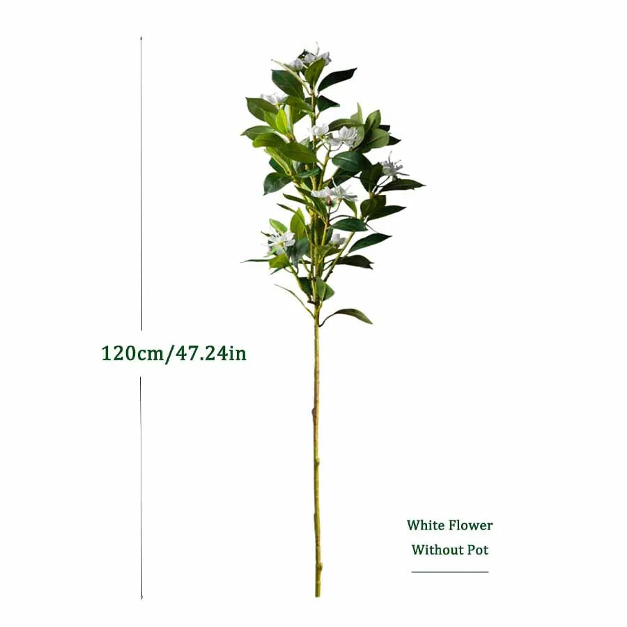 Artificial White Flower Stem 120cm Tall without Pot for Home Decor and Arrangements