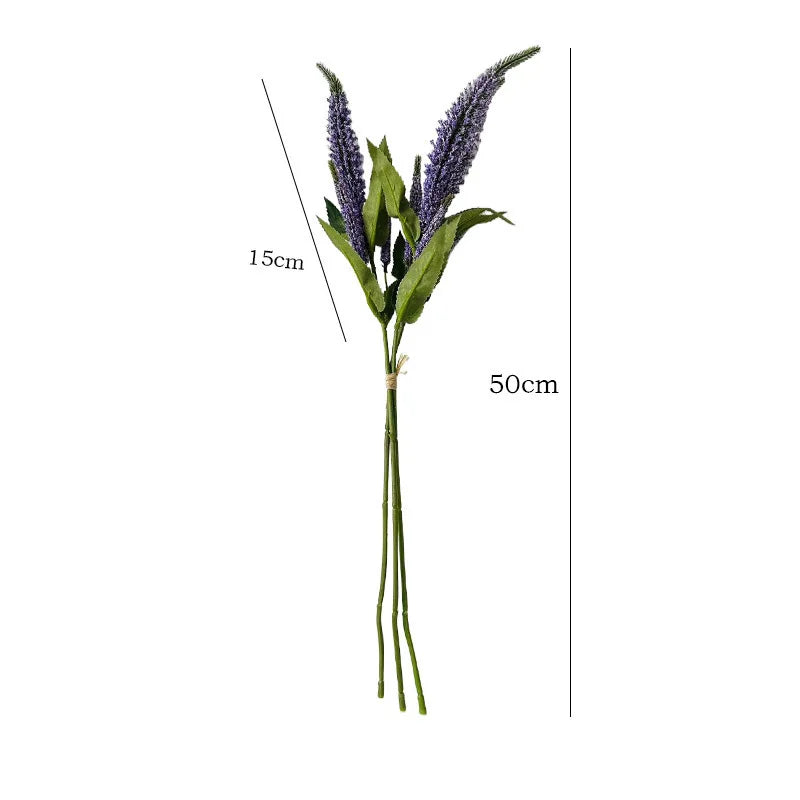 Artificial Purple Flower Bouquet with Green Leaves, 50cm Tall for Home Decor