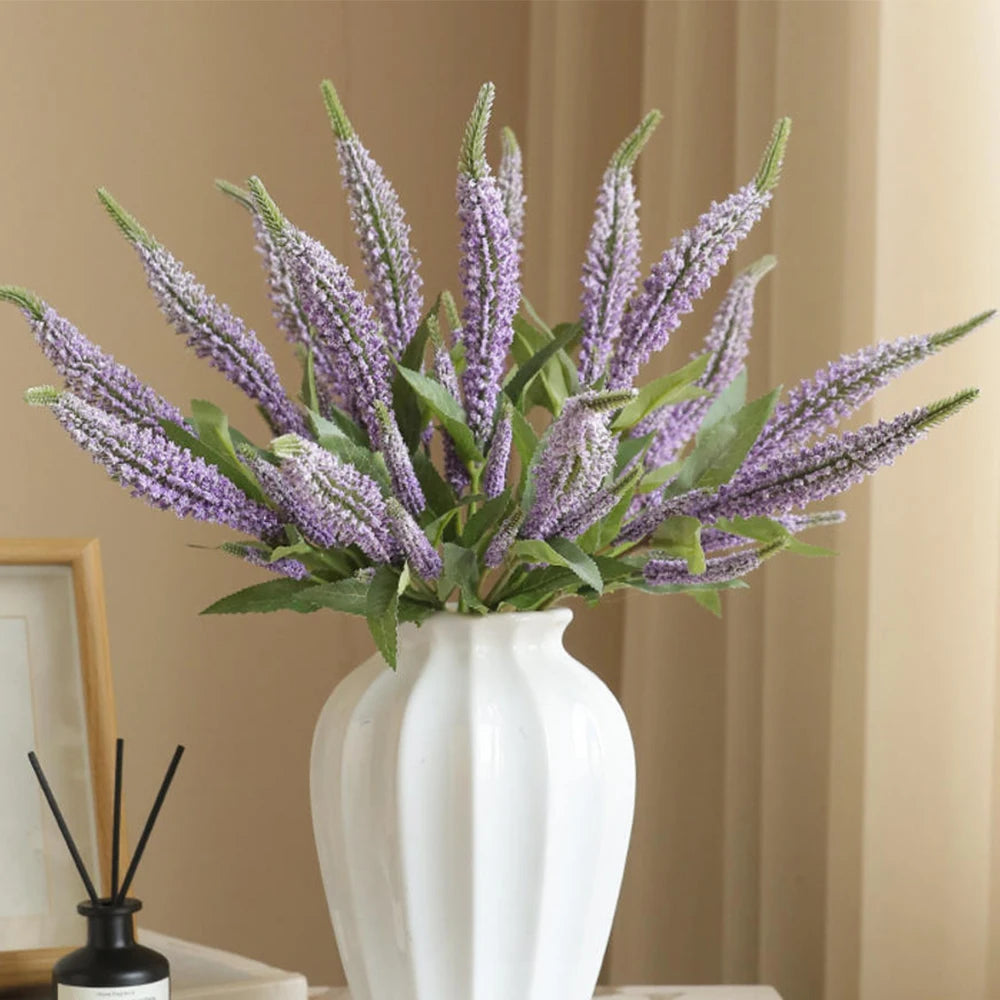 Artificial Lavender Flower Bouquet in White Ceramic Vase for Elegant Home Decor