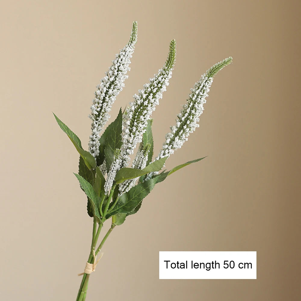 Mağazam Artificial White Flower Stem with Green Leaves, Total Length 50 cm for Home Decoration