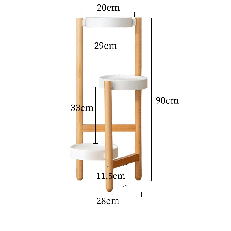 Nordic solid wood plant shelves with three circular tiers for elegant home plant display