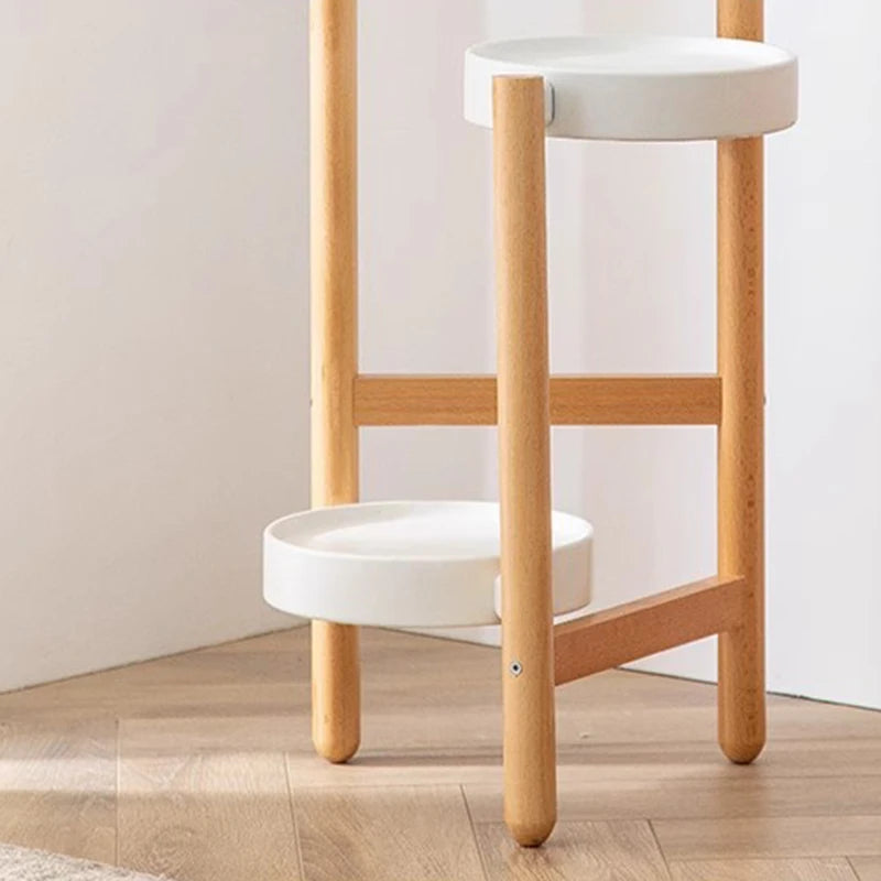 Nordic solid wood plant shelves featuring a minimalist design with ceramic plant pots