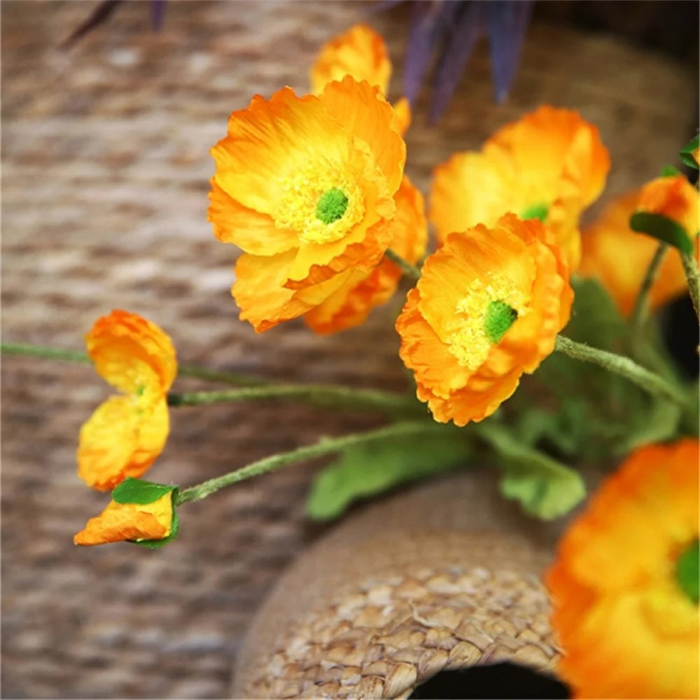 Vibrant Orange Faux Poppy Flowers with Green Centers for Home Decor by Mağazam