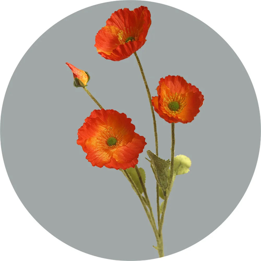 Artificial Red Poppy Flower Stem for Home Decor and Floral Arrangements