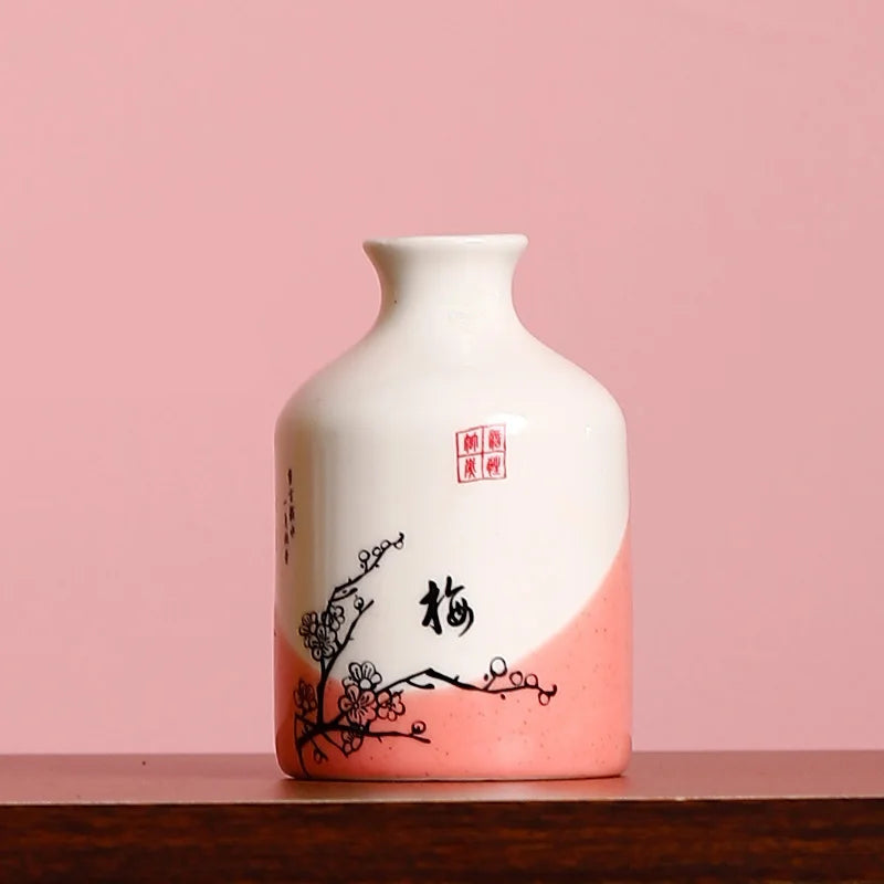 Mağazam vintage small flower vase in pink and white with floral design